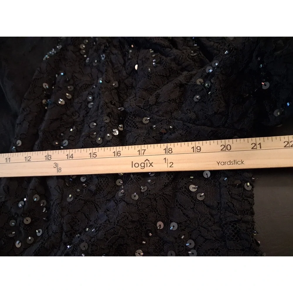 Vintage Black Floral Lace Sequin Open Front Shrug Cardigan Jacket Womens 18